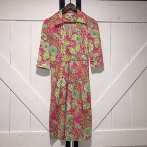Lilly Pulitzer Blayney Dress Size Sz XS Pink Green Floral Silk Blend Wrap V Neck